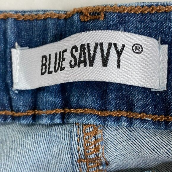 Blue Savvy Blue Denim Stretch Shorts with Cuffed Hem Size S Coquette Sexy Y2K - Picture 3 of 7